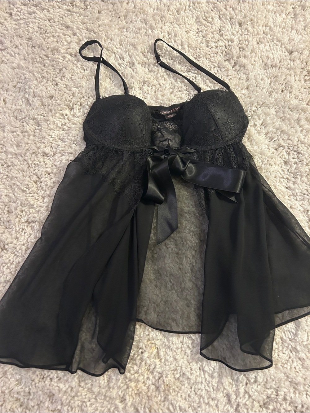Victoria's Secret Black Lace & Satin Ribbon Babydoll Chemise